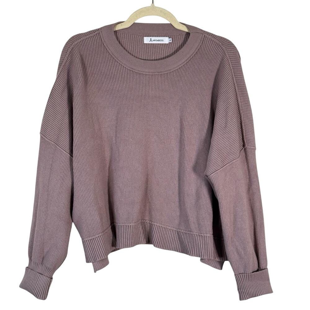 Anrabess Pinkish Tan Ribbed Pullover Sweater Womens XL Casual Minimalist Neutral